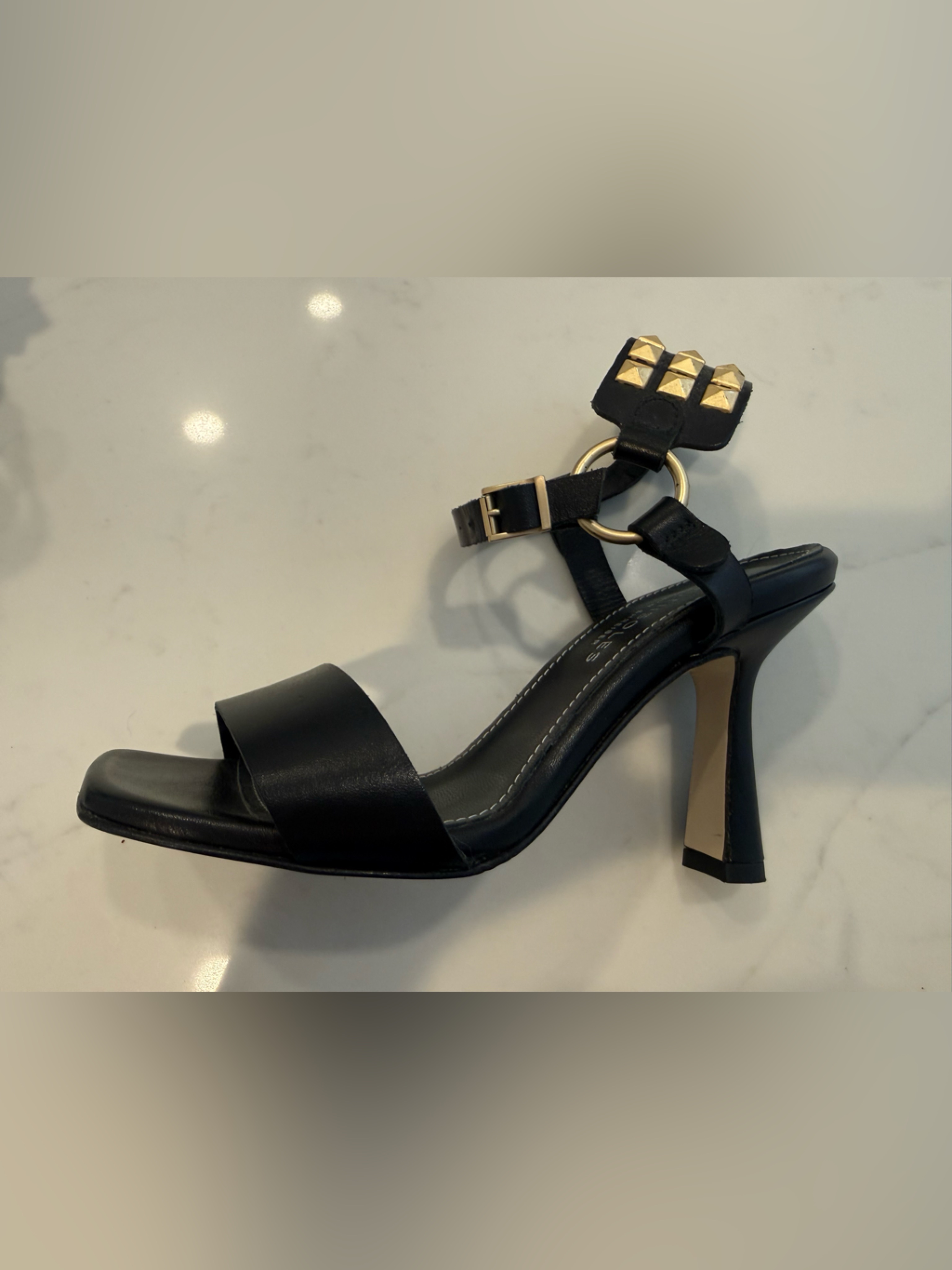 Beautiisoles Black Stud Ankle-Strap High Heel Sandals